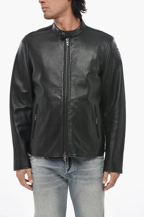 Diesel Leather Jacket L-CARVER with Tone-on-Tone Monogram Diesel