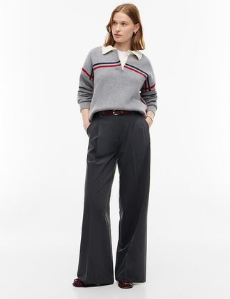Tommy Hilfiger Womens Pleated Stretch Twill Wide Leg Pant - Medium Grey Heather - 2