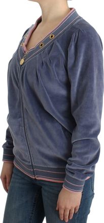 Roberto Cavalli Womens Blue Velvet Zipup Sweater Cotton Clothing