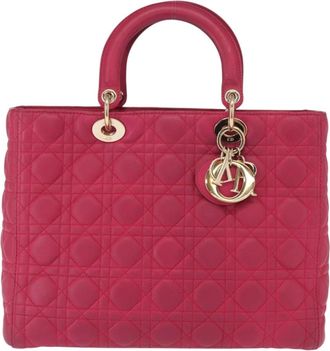 Dior Lady Dior Bag Cannage Quilt Lambskin Pink Leather Handbag (Pre-Owned)