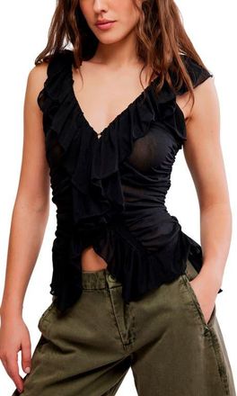Free People Blythe Ruffle Neck Sleeveless Top in Black at Nordstrom, Size X-Large