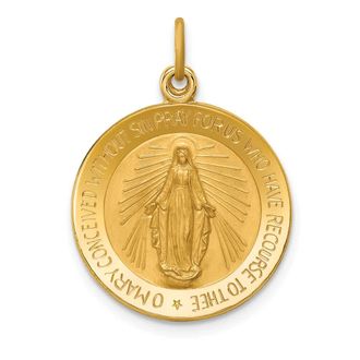 Diamond2Deal 14k Yellow Gold and Satin Solid Small Miraculous Medal Round Pendant