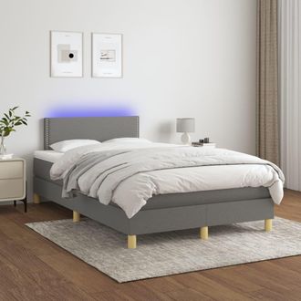 vidaXL Vidaxl - Cama Box Spring Con Colch&oacute;n Y Led Tela Gris Oscuro 120x200 Cm