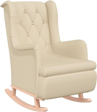 vidaXL Vidaxl - Sill&oacute;n Con Patas Mecedoras Madera Maciza Caucho Y Tela Crema