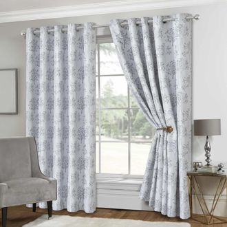 Lewis's Tuscany Eyelet Curtains - Silver - Width 46 x Drop 90 (117 x 229 cm) | TJ Hughes