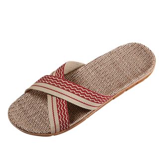 Generic cfpqv Slippers Womens Mens Linen Slippers Slides Summer Slippers Lightweight Summer Shoes Slippers Mules Non-Slip Felt Slippers Flat Cotton Slippers F