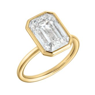 LuvMyJewelry Meira 14K Gold Emerald Cut Lab Grown Diamond Bezel Solitaire Engagement Ring - 4 cts