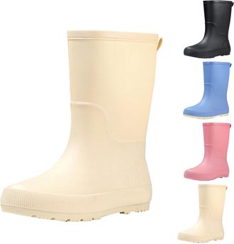 Generic Womens Wellington Mid Calf Rain Boots Size 3.5 Waterproof Slip On Water Shoes Slip Resistant Rubber Chelsea Boots Outdoor Fishing Gardening Work Mud B