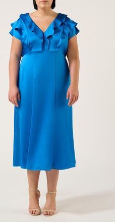 Estelle Poseidon Ruffle Trim Cocktail Dress in Cobalt at Nordstrom Rack, Size 20W