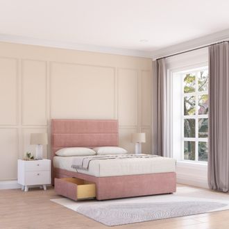 Sloomy Texas Plush Velvet Memory Foam Bed Set With 2 Drawers, Mattress & Headboard in Pink | Size: Small Double