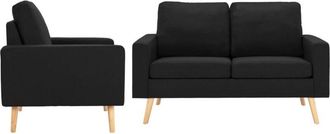 vidaXL Juego de sofás de 2 piezas de tela negro Vidaxl