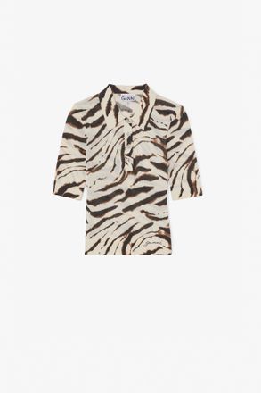 Ganni White Polo Shirt in Zebra Cotton - Size XXS Organic
