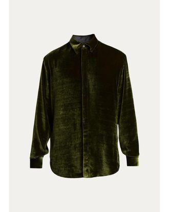 Giorgio Armani Mens Crushed Velvet Button-Down Shirt