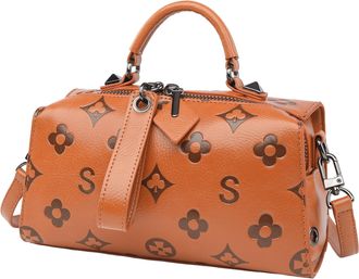 Generic Large Capacity Print Pillow Bag with Handle PU Leather Handbag for Work (Brown)