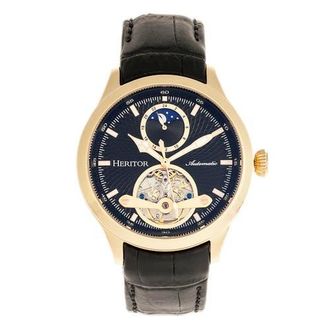 Heritor Gregory Semi-Skeleton Leather-Band Watch in Gold/black at Nordstrom