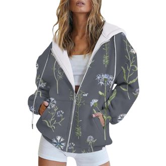 Generic Lightning Deals of The Day Prime Winter Sweatshirt Women Fashion Autumn And Winter Womens Vertical Growth Flower Flower Print Casual Pocket Long Prime