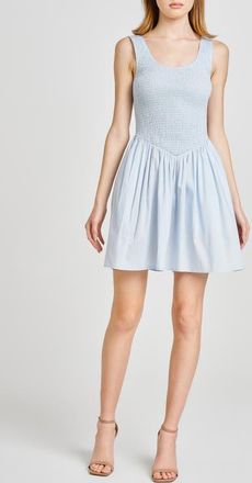 Wayf Dana Smock Bodice Stretch Cotton Minidress in Blue at Nordstrom, Size X-Small