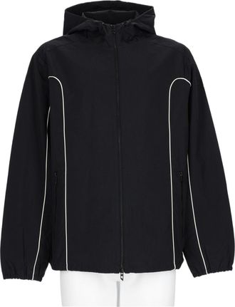 Diesel Hooded Black Jacket With Piping And Zippered Pockets