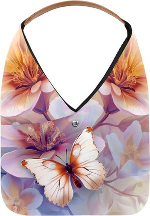 Generic Floral Background with Butterfly (2) Reusable Lightweight Grocery Bags - Foldable Into Compact Pouch, Washable & Sturdy, Multipurpose for Shopping and