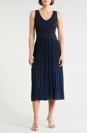 T Tahari Tiered Mixed Media Dress in Navy at Nordstrom Rack, Size X-Large