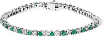 House of Brilliance 14K White Gold Alternating 1 1/2 Cttw Diamond and Emerald Tennis Bracelet at Nordstrom