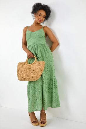 Roman Broderie Strappy Maxi Dress