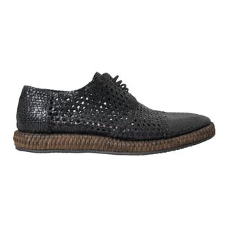 Dolce & Gabbana Zwarte geweven geitenleren Derby schoenen - Heren - Veterschoenen - Zwart - 40 EU - Leer - Schoenen