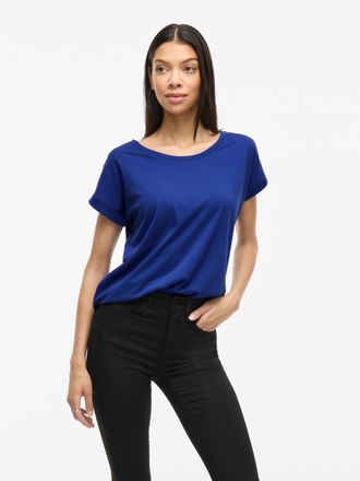 Vila Rundhalsshirt VILA VIDREAMERS NEW PURE T-SHIRT/SU-NOOS, Damen, Gr. XXL, blau (mazarine blau), Jersey, Obermaterial: 50% Baumwolle, 50% Polyester, unif