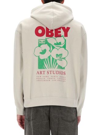 Obey Logo and Print Cotton Sweatshirt - Beige