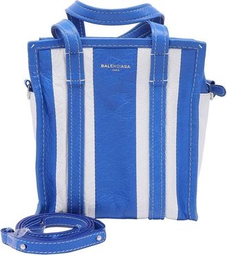 Balenciaga Blue Leather Xs Bazar Stripe Tote (Authentic Pre-Loved)