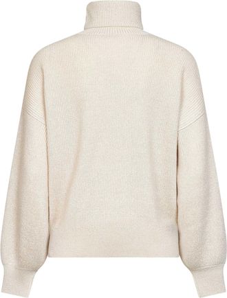 Brunello Cucinelli Womens Knit Turtleneck Sweater, Butter Lam&eacute; Beige