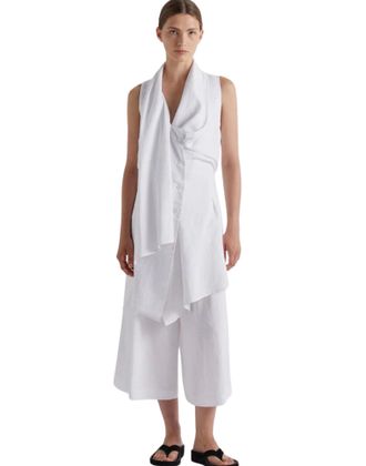 Meimeij Off White Asymmetric Viscose Linen Gilet