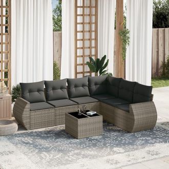 vidaXL Vidaxl - Set De Sof&aacute;s De Jard&iacute;n 7 Piezas Con Cojines Rat&aacute;n Pe Gris