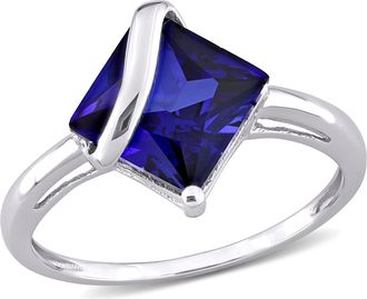 Mimi & Max 3ct TGW Square Created Blue Sapphire Ring 10k White Gold