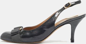 Ferragamo Grey Patent Leather Vara Bow Slingback Pumps