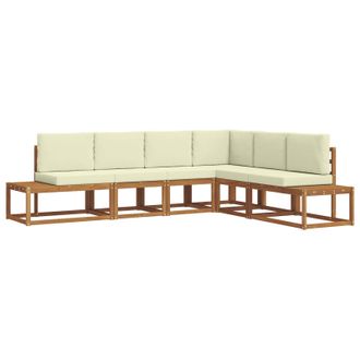 vidaXL Conjunto De Sof&aacute;s De Exterior Con Coj&iacute;n 6 Pieza Natural Y Crema Vidaxl