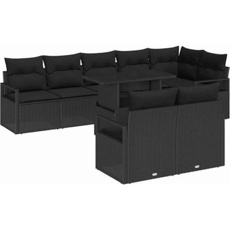 vidaXL Conjunto De Sof&aacute; De Jard&iacute;n 9 Pcs Negro Polirat&aacute;n