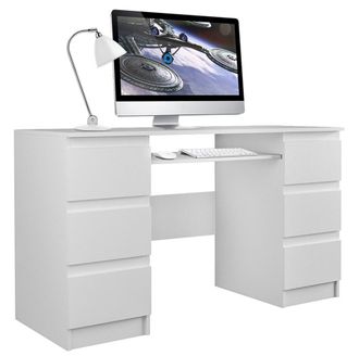 Hucoco Bari - Escritorio Para Ordenador - Trabajo, Juegos, Despacho, 6 Cajones + Soportes Para Teclado Deslizante - Mobiliario Moderno De Despacho