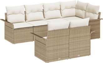 vidaXL Garden Sofa Set with Cushion 7 pcs Beige Poly Rattan vidaXL