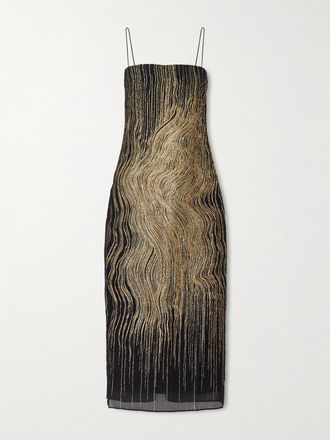 Taller Marmo Abito Midi In Crepon Di Misto Seta Metallizzato Showgirl - Nero