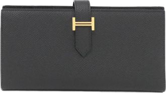 Herm&egrave;s Black Epsom Leather Long Wallet (Bi-Fold) (Pre-Owned)