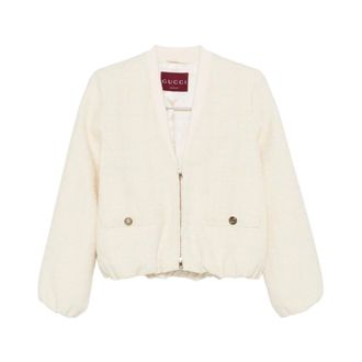 Gucci Check Cotton Tweed Jacket - female - Gucci - Tweed Jackets - Beige - M - Jackets