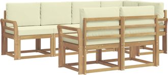 vidaXL Conjunto De Sof&aacute;s De Exterior 7 Uds. Blanco Y Crema Poli&eacute;ster Vidaxl