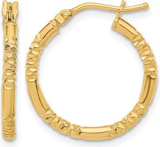 Diamond2Deal 14K Yellow Gold Textured Round Shape Hoop Earrings 20 mm