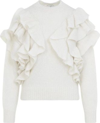 Elisabetta Franchi Jersey de punto con volantes - Knitwear - Mujer - Blanco - XS