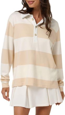 Travis Mathew Striped Performance Rugby Polo in Brazilian Sand Stripe at Nordstrom, Size X-Large