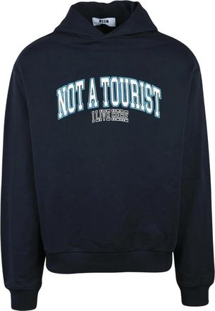 Msgm Felpa con Cappuccio - Heren - Hoodies - Blauw - S - Katoen - Hoodies & sweatvesten