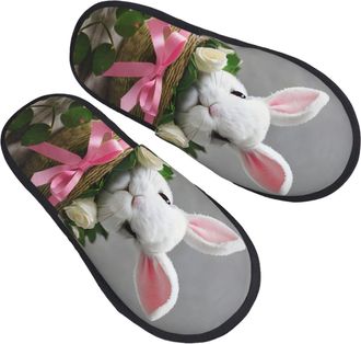 Generic Fluffy House Slipper Bunny Rosette print House Shoes Plush Ladies Slippers for Bedroom Indoor Hotels L
