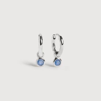 Monica Vinader Sterling Silver September Birthstone Huggie Earrings Blue Sapphire