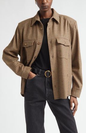 Saint Laurent Puppytooth Overshirt in Beige/Marron/Noir at Nordstrom, Size X-Large
